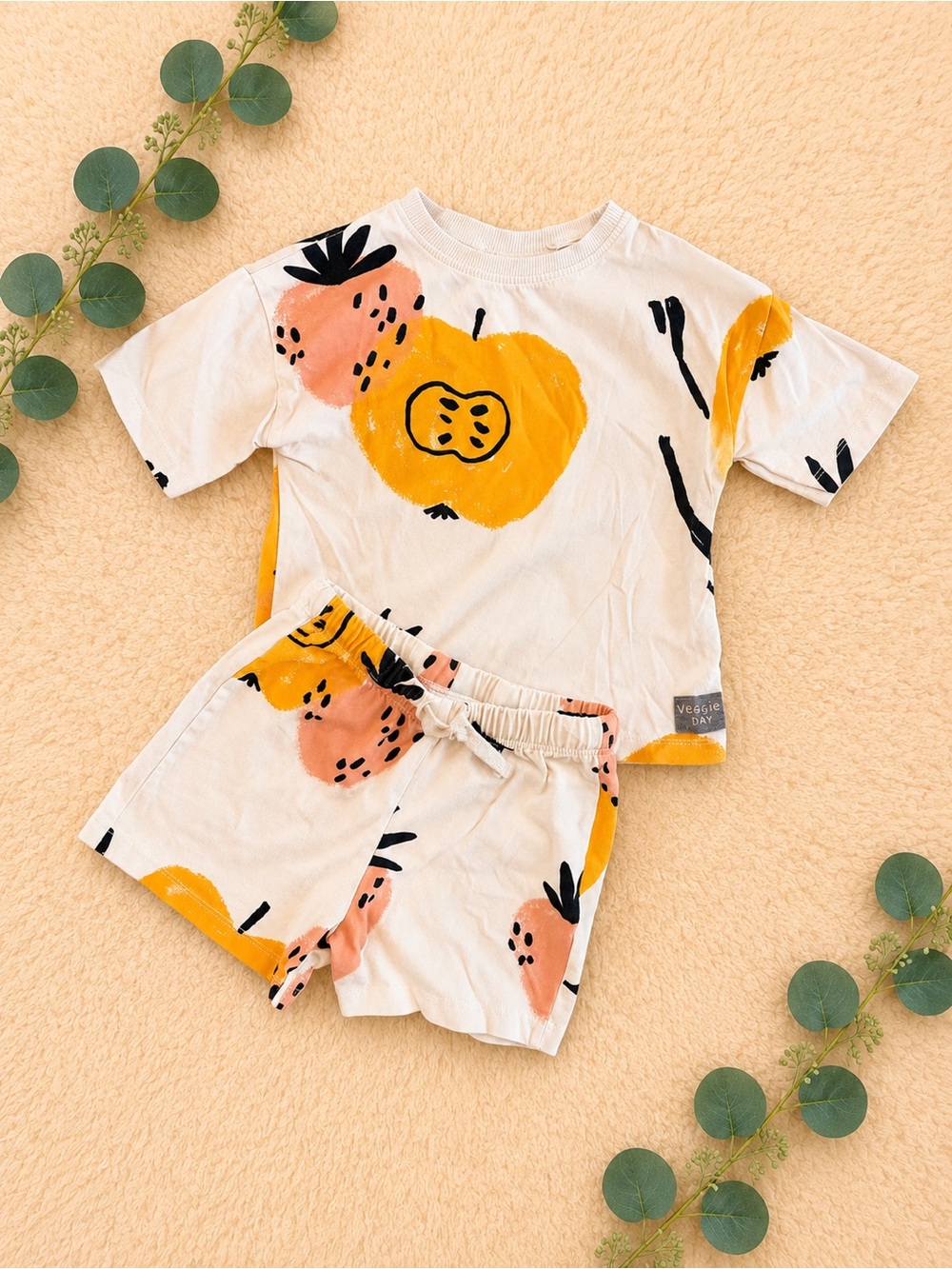 Zara White Yellow & Pink Fruit Print Kids Pajama Set